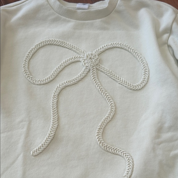 Girls Cream Sweatshirt with Rope Bow Design - Picture 2 of 6